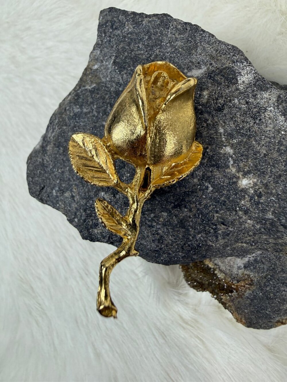 Vintage Signed DFA DuBarry Fifth Ave Gold Tone Textured Rose Pin Brooch 2" X 1"